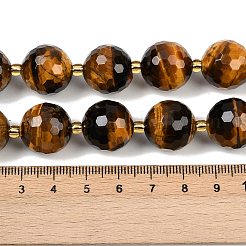 天然石タイガーアイビーズ連売り  多面カット  ラウンド  シードビーズで  15~16mm  穴：1.4~1.6mm  約21個/連  15.35~15.94インチ（39~40.5cm）&nbsp;G-C249-A19-16mm