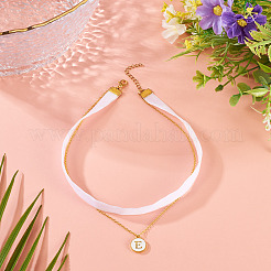 Alloy Enamel Letter Pendant Single Face White Velvet Ribbon & Brass Chain Double Layered Choker Necklaces&nbsp;NJEW-TAC0034