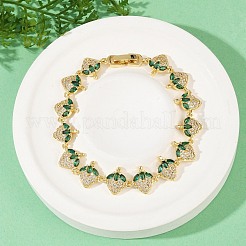 女性用真鍮マイクロパヴェキュービックジルコニアリンクブレスレット  鉛フリー＆カドミウムフリー  ラックめっき  18KGP本金メッキ  苺  6-7/8インチ（17.5cm）&nbsp;BJEW-Z126-05G-01