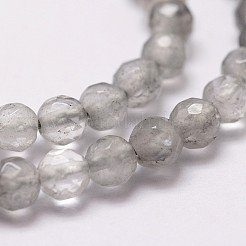 天然クラウドクォーツビーズ連売り  多面カット  ラウンド  グレー  4mm  穴：1mm  約96個/連  14.9インチ〜15.1インチ&nbsp;G-G736-21-4mm