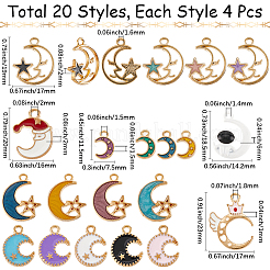80個20スタイルアロイエナメルペンダント  スターとムーン  ミックスカラー  11.5~20x7.5~17x1~6mm  穴：1.4~2mm  4個/スタイル&nbsp;FIND-SC0014-17
