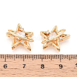 真鍮製マイクロパヴェキュービックジルコニアビーズ  スター  18KGP本金メッキ  16.5x15x6~6.5mm  穴：1~1.6mm&nbsp;KK-T071-53G