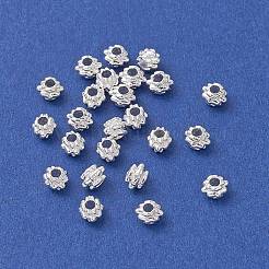 合金のスペーサービーズ  長持ちメッキ  花の形  銀  4x3mm  穴：1.6mm&nbsp;FIND-B029-13S