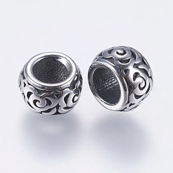 304ステンレススチールヨーロピアンビーズ  大穴ビーズ  ロンデル  アンティークシルバー  7.5x5mm  穴：4mm&nbsp;STAS-I069-08AS