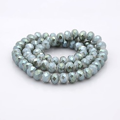 Full Rainbow Plated Faceted Rondelle Imitation Jade Glass Beads Strands&nbsp;GLAA-A024E-FR01