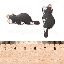 合金エナメルチャーム  ライトゴールド  猫のチャーム  ブラック  35x13x1.5mm  穴：1.5mm&nbsp;ENAM-Z022-01D