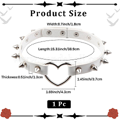Adjustable Adjustable Gothic PU Leather Alloy Spike Rivet Heart Choker Necklaces for Women&nbsp;NJEW-WH20816-006P-A