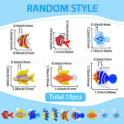 10個の手作りランプワークペンダント  魚  ミックスカラー  25.5~35x24~36.5x9.5~19mm  穴：1.2~5.5mm&nbsp;LAMP-SC0001-70