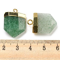 天然グリーンストロベリークォーツの尖ったペンダント  ラックメッキのファセット加工された弾丸チャーム、金メッキの真鍮製金具  24.5~25x16~16.5x7~7.5mm  穴：2.3mm&nbsp;G-M431-05G-02
