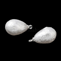 ABSプラスチックパールペンダント  ティアドロップ  プラチナ合金ループ付き  テクスチャー  ホワイト  18x10mm  穴：1.6mm&nbsp;FIND-Z105-01P