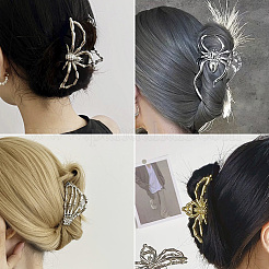 ハロウィン合金爪ヘアクリップ 4スタイル 女性 女の子用 4個  蜘蛛/蜘蛛の巣/骸骨の手  プラチナ  41.5~60x86.5~110x33.5~47.5mm  1個/スタイル&nbsp;AJEW-TA0001-90