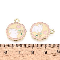合金エナメルチャーム  ゴールドカラー  ウサギの花  19x16x1mm  穴：1.6mm&nbsp;ENAM-T022-62B