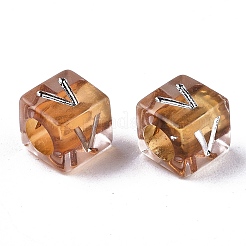 透明なアクリルビーズ  水平穴  文字付きのキューブ  銀メッキ  ミックスカラー  6x6x6mm  穴：3mm  2900個/約500g&nbsp;PACR-N006-001