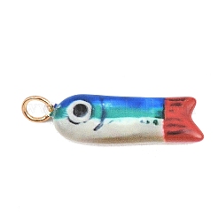 真鍮チャーム  プリントされた魚のチャーム  ゴールドカラー  カラフル  31x10x5mm  穴：4.5mm&nbsp;KK-B183-02G