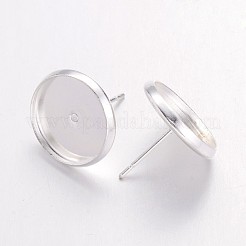 シルバーカラーメッキ真鍮耳スタッドセッティング  ニッケルフリー  トレイ：12mm  12mm  ピン：1mm&nbsp;X-IFIN-Q005-S-NF
