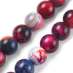 天然マルチカラー瑪瑙ビーズ連売り  染め＆加熱  ラウンド  濃いピンク  14mm  穴：1.5mm  約28個/連  15.31''（38.9センチメートル）&nbsp;G-A261-B10-14mm