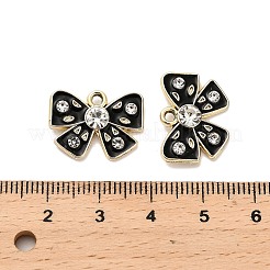 合金ラインストーンペンダント  黒のエナメル  ちょう結びのチャーム  ゴールドカラー  14x18.5x4mm  穴：1.6mm&nbsp;FIND-I043-06G