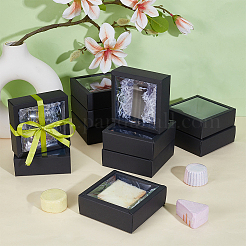 透明な PVC 窓付きの正方形の紙製ビスケット ボックス  パーティーのために  結婚式  ベーカリーボックス  ブラック  8.5x8.5cm&nbsp;CON-WH0098-16A-01