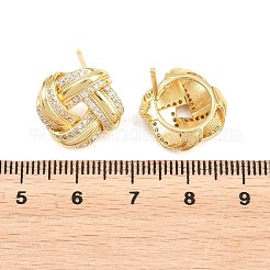 真鍮製マイクロパヴェキュービックジルコニアスタッドピアス  結び目  鉛フリー＆カドミウムフリー  長持ちメッキ  ラックめっき  18KGP本金メッキ  16x16mm&nbsp;EJEW-G471-45G