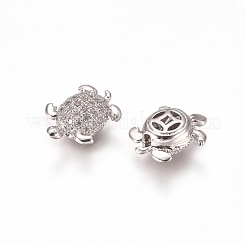 真鍮マイクロペーブクリアキュービックジルコニアビーズ  カメ  プラチナ  11x9x4mm  穴：1.2mm&nbsp;ZIRC-I038-25P