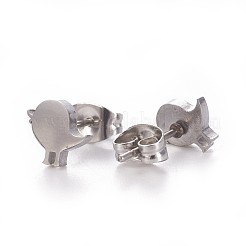 変色しにくい304ステンレススチールスタッドピアス  低刺激性のイヤリング  ピアスキャッチ/ピアスバックキャッチ付き  ひよこ  ステンレス鋼色  7x8mm  ピン：0.8mm  12のペア/カード&nbsp;EJEW-F227-04P
