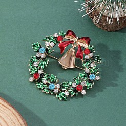 クリスマスリースとベル、合金ラインストーンペンダントネックレス、ダングルイヤリング、チャームブレスレット、ブローチセット  ゴールドカラー  450mm＆130mm＆41x48mm＆25x26mm&nbsp;WG06691-09