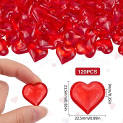 120個の樹脂ビーズ  穴がない  ハート  レッド  21.5x22.5x9mm&nbsp;RESI-SP0001-17A