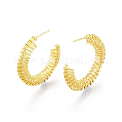 ブラス ワイヤー スワール Cシェイプ スタッド ピアス  女性用ハーフフープピアス  ニッケルフリー  マットゴールドカラー  30x6mm  ピン：0.8mm&nbsp;EJEW-G322-04MG