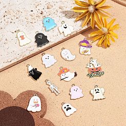 15個15スタイルハロウィンアロイエナメルペンダント  ゴースト  ミックスカラー  15.5~28.5x14.5~22x1~6mm  穴：1.4~2mm  1個/スタイル&nbsp;FIND-YW0006-06