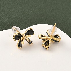 Brass Micro Pave Cubic Zirconia Bowknot Stud Earrings&nbsp;EJEW-D337-02G