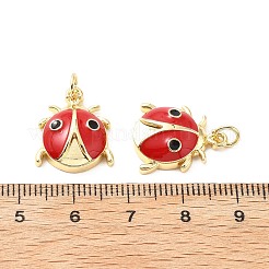 真鍮製エナメルペンダント  丸カン付き  てんとう虫のチャーム  ラックめっき  18KGP本金メッキ  鉛フリー＆カドミウムフリー  長持ちメッキ  レッド  18x14.5x5mm  穴：3.3mm&nbsp;KK-L237-012G