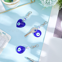 3個 3スタイル ハンドメイド ランプワーク イーブルアイ ペンダント デコレーション  丸い磁器ビーズと合金製の回転式ロブスタークロウ留め金付き  混合図形  85~88.5mm  1個/スタイル&nbsp;HJEW-CP0001-37