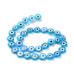 Handmade Evil Eye Lampwork Flat Round Bead Strands&nbsp;LAMP-L058-12mm-09