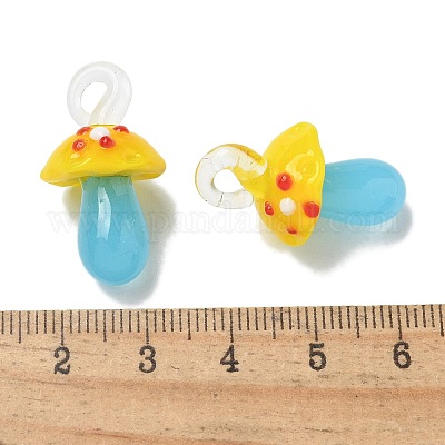 手作りランプワークペンダント  バンピー  キノコ  きいろ  24.5~29.5x15~18.5mm  穴：2~5mm&nbsp;LAMP-M021-01H-1
