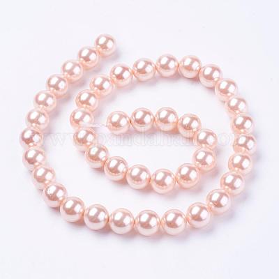 シェルパールビーズ連売り  ラウンド  ピンク  8mm  穴：1mm  約50個/連  15.7インチ&nbsp;BSHE-L035-8mm-I01-1