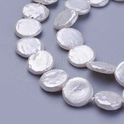 シェルパールビーズ連売り  フラットラウンド  雪  10~13.5x2.5~3mm  穴：0.5mm  約29~32個/連  15.55インチ〜15.94インチ（39.5~40.5cm）&nbsp;X-BSHE-P030-01C-1