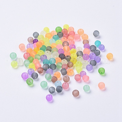 透明艶消しガラスビーズ  ラウンド  ミックスカラー  4~4.5x4mm  穴：1mm  約100個/袋&nbsp;FGLA-R001-4mm-M-1