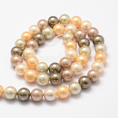 シェルパールビーズ連売り  グレードA  ラウンド  ミックスカラー  8mm  穴：1mm  約48~50個/連  16インチ&nbsp;X-BSHE-L017-12-1
