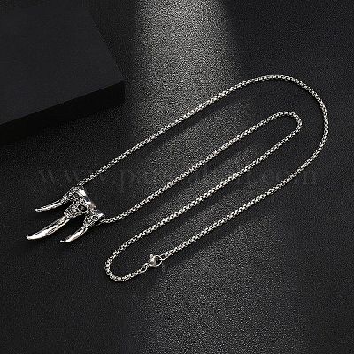 亜鉛合金ペンダントネックレス 201 ステンレススチールチェーンネックレス スカル 23.35インチ（59.3cm）  ペンダント：38x23.5mmの通販 - PandaHall（パンダホール）