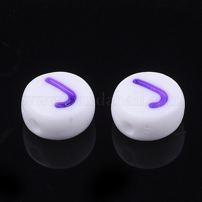初期のアクリルビーズ  水平穴  フラットラウンド  ミックスカラー  文字.j  7x3.5~4mm  穴：1.2mm  約3700個/500g&nbsp;OACR-E001-20J-1