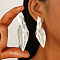 Alloy Stud Earrings, Silver, Leaf, 50mm