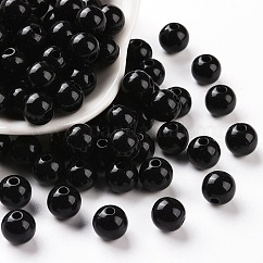 不透明なアクリルビーズ  ラウンド  ブラック  8x7mm  穴：2mm  約1745個/500g