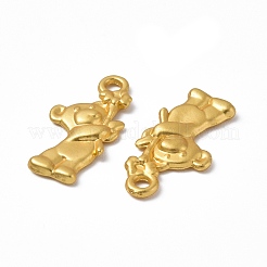 ラックメッキ合金ペンダント  カドミウムフリー＆鉛フリー＆ニッケルフリー  花のチャームを付けたクマ  マットゴールドカラー  20x10x2mm  穴：1.6mm&nbsp;PALLOY-I215-15G