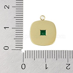 ガラスチャーム  イオンプレーティング（IP）304ステンレス鋼製金具  手動研磨  18KGP本金メッキ  スクエアチャーム  グリーン  14.5x12x3mm  穴：1.4mm&nbsp;STAS-P366-38G-01