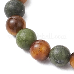 Natural Tiger Eye & Chinese Southern Jade Round Beaded Stretch Bracelets for Men Women&nbsp;BJEW-JB12016