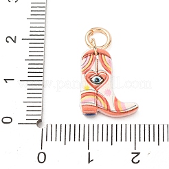 スプレープリント真鍮製ペンダント  ブーツ型で目玉飾り付き  カラフル  ゴールドカラー  15~16x12~13x2.5mm  穴：4mm&nbsp;KK-CBA92CD-02