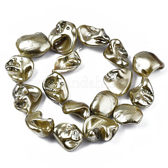 シェルパールビーズ連売り  洗練された  ナゲット  ダークカーキ  15~25x10~26x5~16mm  穴：1mm  約18個/連  14.96インチ&nbsp;BSHE-Q031-15E