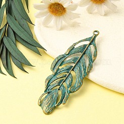 合金のチベット風チャーム  羽  アンティークブロンズ＆グリーングリーン  71x25x2mm  穴：2mm&nbsp;PALLOY-YW0001-34