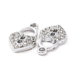 合金クリスタルラインストーンペンダント  ハートロックチャーム  プラチナ  16.5x10x2.5mm  穴：1.6mm&nbsp;ALRI-H004-27P
