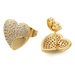 Brass Pave Clear Cubic Zirconia Stud Earrings&nbsp;EJEW-M088-08G-01